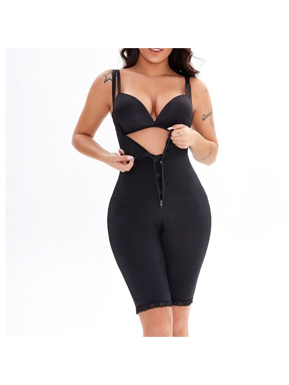 Shapewear Bodysuit for Women Zipper Shapewear with Exposed Buttocks Cinching And Lifting Hips Open Cut Body Shaping Underwear on Clearance,S-3XL,Black,M