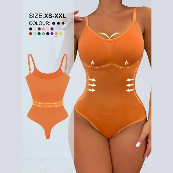 Ndbuld Shapewear Bodysuit Womens Solid Color Sexy Chest Support Shaping Abdomen Corset Shapewear Bodysuit Up to 35% off,XS-3XL,Orange,M