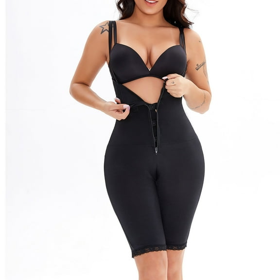 Ndbuld Shapewear Bodysuit Zipper Shapewear with Exposed Buttocks Cinching And Lifting Hips Open Cut Body Shaping Underwear Up to 35% off,S-3XL,Black,XXL