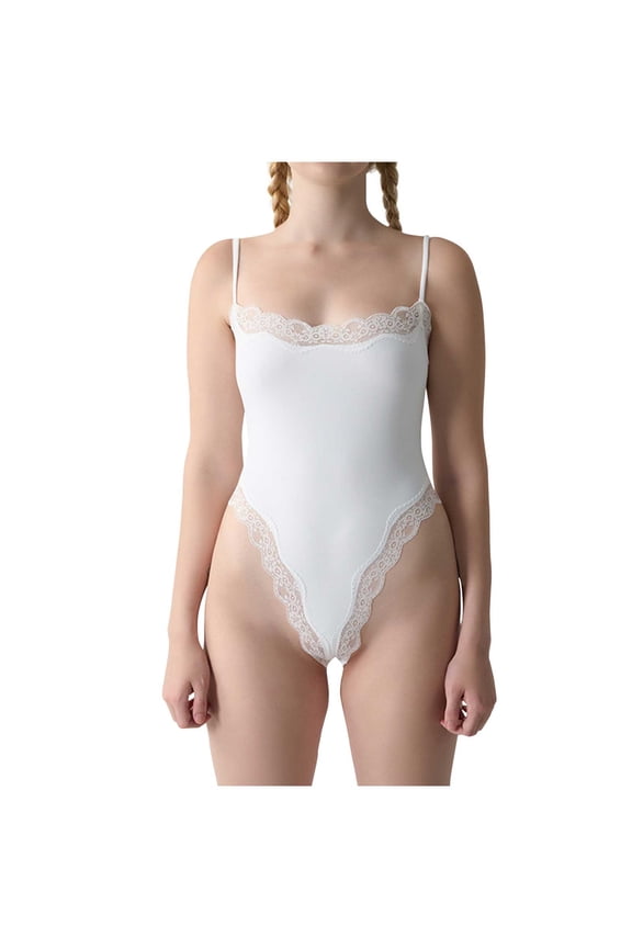 Shapewear Bodysuit for Women Womens Thin Style Lace Sexy Chest Support Shaping Abdomen Corset Shapewear Bodysuit,White,XL