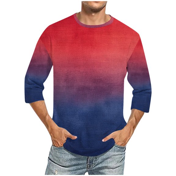 Ndbuld Shirts for Men Mens Henley Short Sleeve T-Shirt Cotton Casual Shirt Men Print Round Neck Casual Fashion Short Sleeve Round-Neck Blouses Shirts M-5XL,Red 2XL