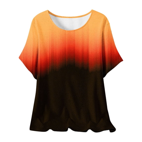 Ndbuld Shirts for Women Short Sleeve Casual Summer Tops Summer Beach Printed T-shirt with Round Neck and Short Sleeved Top,Orange,S