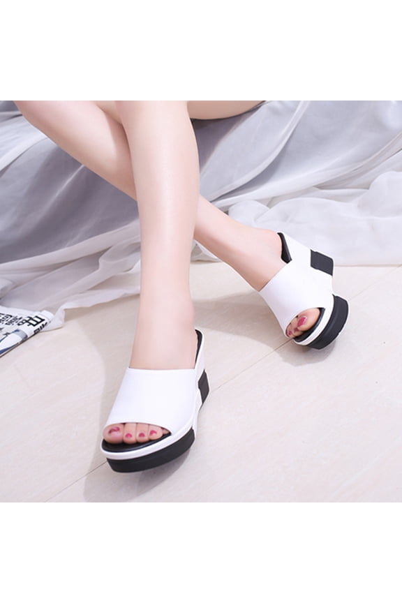 Shoes for Women Women's Bristol Heeled Sandal Sandals Women's Thick-Soled High-Heeled Solid-Color Wedge Comfortable One-Line Sandals on Clearance