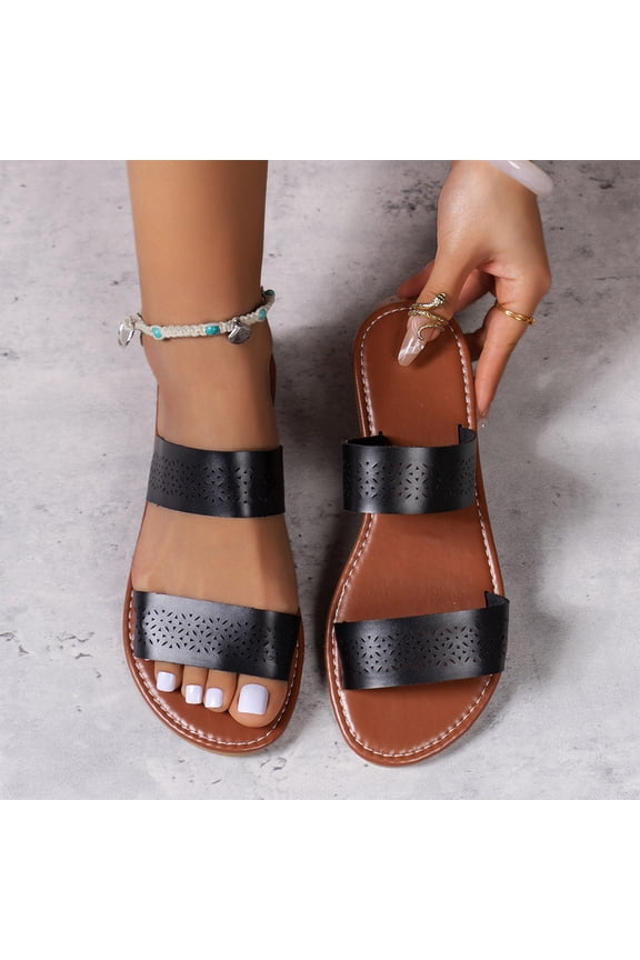 Shoes for Women Womens Slip On Flip Flops Ring Toe Strappy Summer Gladiator Flat Sandals Cave Slippers for Women Summer Wear Flip-flops for Women on Clearance Black