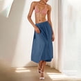 thumbnail image 1 of Ndbuld Skirts for Women Regular and Plus Size Skirt Fashion Women Solid High Waisted Midi Skirt A-Line Summer Elastic Waist Skirts Dark Blue,L, 1 of 8