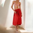 thumbnail image 1 of Ndbuld Skirts for Women Regular and Plus Size Skirt Fashion Women Solid High Waisted Midi Skirt A-Line Summer Elastic Waist Skirts Red,S, 1 of 7