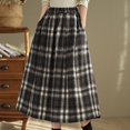 thumbnail image 1 of Ndbuld Stretchy Waist Bohemian Cotton Casual Half Skirt Women's Thick Woolen Elastic Waistband Plaid Skirt Retro A-line Skirt Gift for Girls,Black, 1 of 7