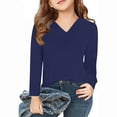 thumbnail image 1 of Ndbuld Summer Clearance Cotton Girls Long Sleeve Shirts Toddler Soft BASIC T-Shirts Top Kids Crewneck Layering Tees Navy 170cm/67in 13Y, 1 of 5