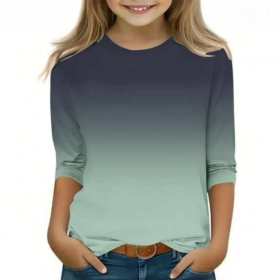 Ndbuld Summer Clearance Girls Long Sleeve Shirts Soft Cotton Crewneck Girls' Basic Long-Sleeve T-Shirts Toddlers' Tagless Tees Gray 130cm/51in