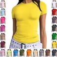thumbnail image 1 of Ndbuld Womens Basic Short Sleeve Slim Fit T Shirts Ndbuld Women's Casual Solid Color Short-Sleeved Crew-Neck Top Yellow XS, 1 of 7
