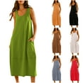 thumbnail image 1 of Ndbuld Summer Dresses for Women Short Dresses Women Casual Temperament Cuffless Pocket Long Dress White S, 1 of 1
