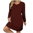 thumbnail image 1 of Ndbuld Dress for Women Plus Size Casual Loose Beach Dresses Women's Fall And Winter Oversized Loose Round Neck Short Sleeved Tie Printed Dress,XL-5XL,Brown,4XL, 1 of 6
