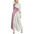 thumbnail image 1 of Ndbuld Long Sleeve Maxi Dress for Women Women's Fall And Winter New Round Neck Color Blocked Long Sleeved Slim Waistband Retro Dress,Pink,L, 1 of 3