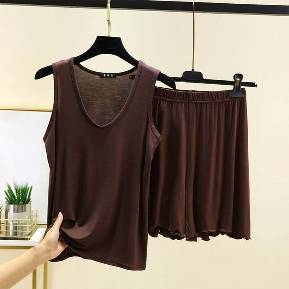 Ndbuld Sweater Sets Women 2 Piece Lounge Sets Short Sleeve Knit Pullover Tops Wide Leg Pants Coffee M