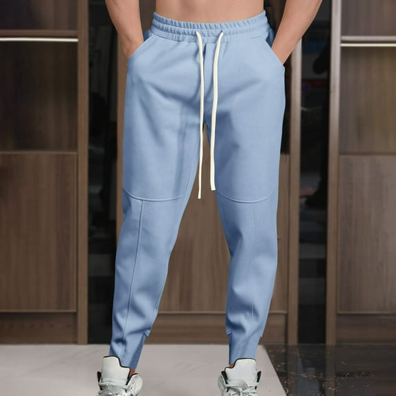 Ndbuld Sweatpants Athletic Pants Traning Track Pants Joggers for Men Fashion Trend Loose Athleisure Corset Elastic Waistband Pant Pant Deal for Days Holiday Decor,Light Blue,XL