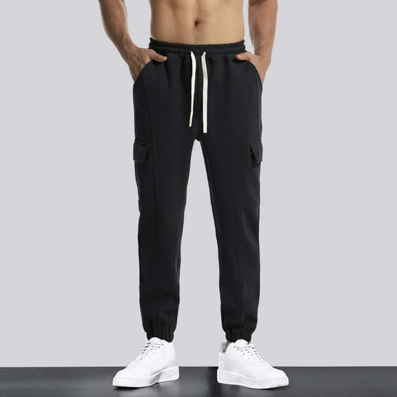 Ndbuld Sweatpants Athletic Pants Traning Track Pants Joggers for Men Men Fashion Solid Casual Elastic Waist With Pocket Trousers Sport Pants Black,2XL