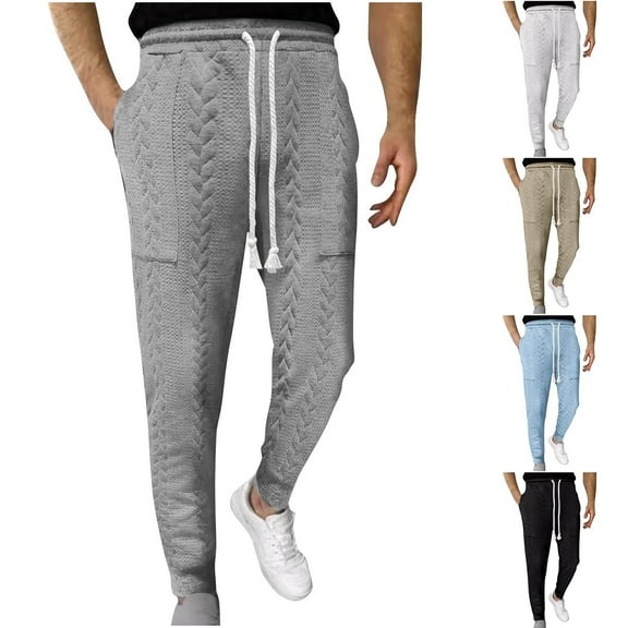 Ndbuld Sweatpants Athletic Pants Traning Track Pants Joggers for Men Men Solid Color Pocket Zipper Elastic Waist Draw Rope Sweatpants Trousers Gray,L
