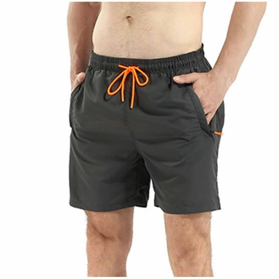 Ndbuld Swim Trunk Men's Swimwear Men's Solid Color Water Proof Quick Drying Beach Shorts With Zipper Pocket Sports Shorts Family Gifts Dark Gray M