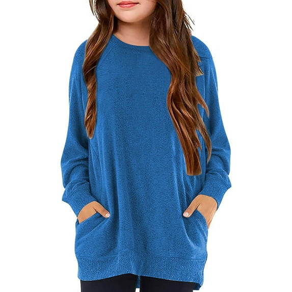 Ndbuld The Children's Place Girls' Long Sleeve Basic Layering T-Shirt Blue 120cm/47in 6Y