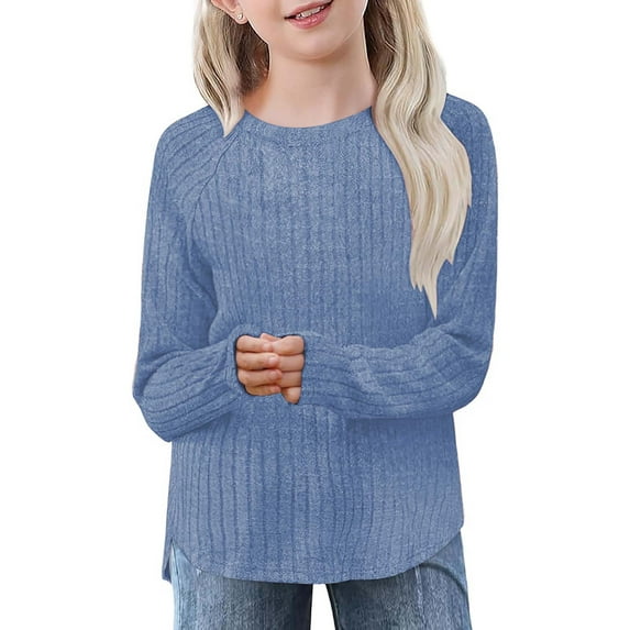 Ndbuld The Children's Place Girls' Long Sleeve Basic Layering T-Shirt Deal of The Week Blue 150cm/59in 11Y