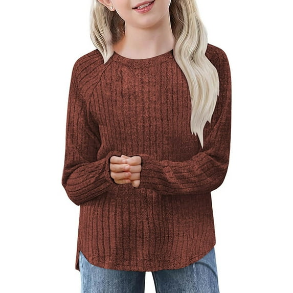 Ndbuld The Children's Place Girls' Long Sleeve Basic Layering T-Shirt Deal of The Week Wine 160cm/63in 13Y