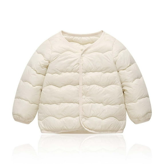 Ndbuld The Children's Place Girls' Puffer Jacket Boys And Girls Fall And Winter Baby Solid Color Coat Small And Medium-sized Warm Coat Beige 4 Years