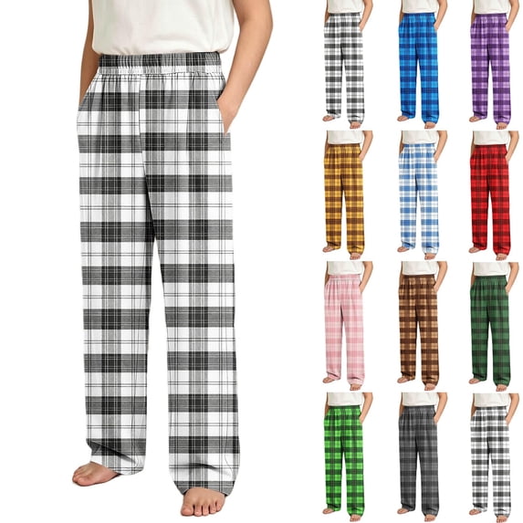 Ndbuld Toddler Girls Boys Sweatpants Kids Elastic Waist Plaid Pajama Pants Boys Girls Loose Straight Leg Sleep Pants With Side Pockets Casual Loungewear Trousers