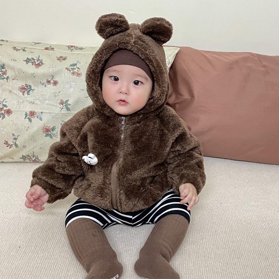 Ndbuld Toddler Heavyweight Puffer Jacket Children's Solid Color Jacket Hooded Warm Outerwear Casual Jacket Cotton Clothing 12 Months