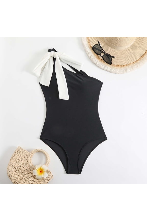 Swimsuits for Women Women's Solid Color Bikini Fashion Swimwear Sexy Jumpsuit Bodysuit Swimsuit Clearance Under 10 Black XL