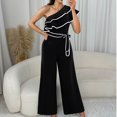 thumbnail image 1 of Ndbuld Two Piece Sets for Women Summer Outfits Lounge Sets Mock Neck Tops Wide Leg Crop Pants Vacation Travel Outfits Black S, 1 of 9