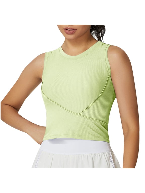 Undershirt Tank Top Sleeveless Under Shirts Women's Solid Elastic Thread Slim And Sweat-absorbing Yoga Suit Sports Fitness Sleeveless Tank Top Green S