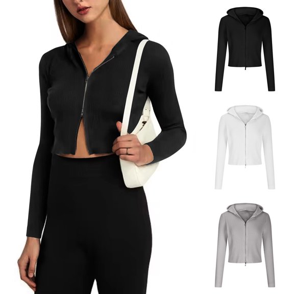 Ndbuld Black Cardigan for Women Womens Casual Cardigan Solid Color Commuting Zipper Sweater Jacket,Black,Free Size