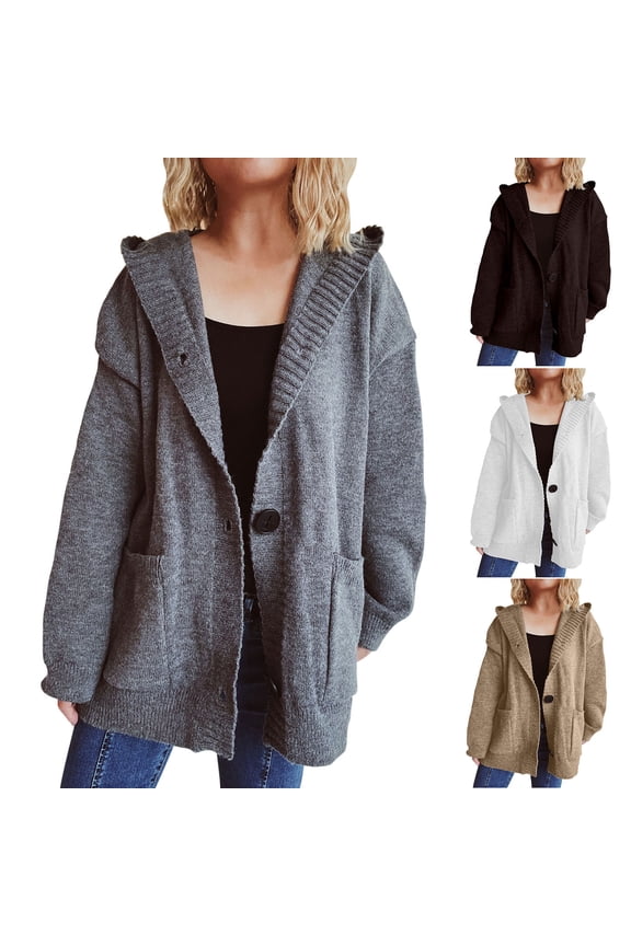 Cardigan for Women Fashion Knit V Neck Breasted Solid Color Knit Cardigan Loose Sweater,Gray,M