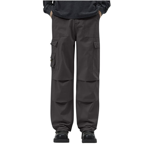 Ndbuld Up to 35% off Cargo Pants Men's Solid Color Pocket Work Pants Straight Leg Pants,Gray,XL