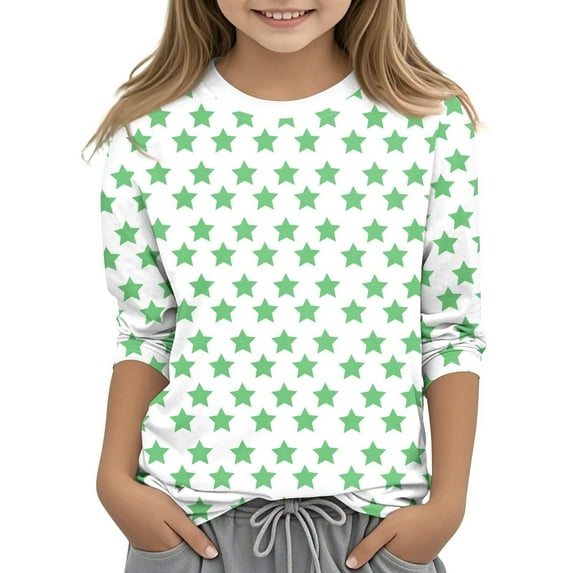 Ndbuld Girls Long Sleeve Tees Basic Crewneck Soft T-Shirts Toddlers' Long-Sleeve T-Shirts Assorted Colors Green 140cm/55in