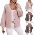 thumbnail image 1 of Ndbuld Womens Cardigan Casual Loose Long Sleeve Top Colorblock V-Neck Knitted Sweater Cardigan Jacket,Pink,M, 1 of 10