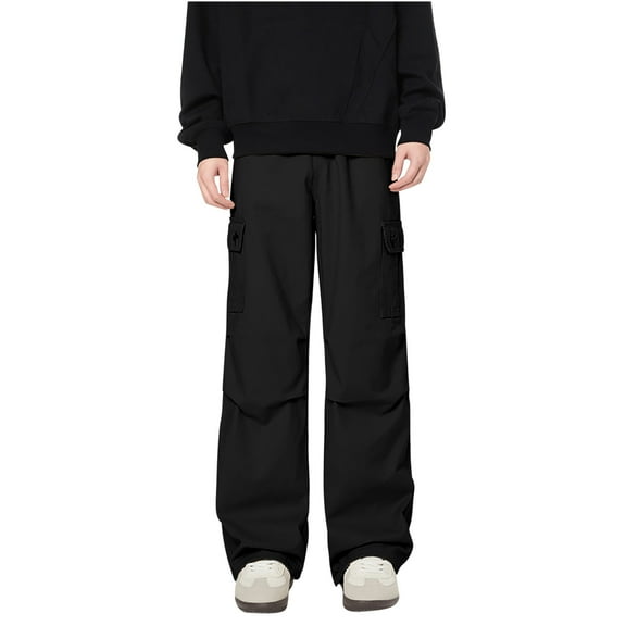 Men's Pants Men's Solid Color Pocket Work Pants Straight Leg Pants,Black,XL