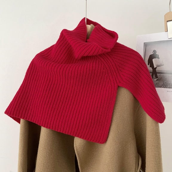 Warm Neck Protector Winter Fleece Windproof Scarf Soft Men Women Scarf Winter Warm Scarves Wrap Knitted Collar Circle Shawl,Red