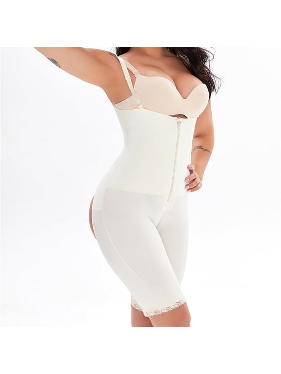 Waist Trainer for Women Zipper Shapewear with Exposed Buttocks Cinching And Lifting Hips Open Cut Body Shaping Underwear Summer Clearance,S-3XL,Khaki,M