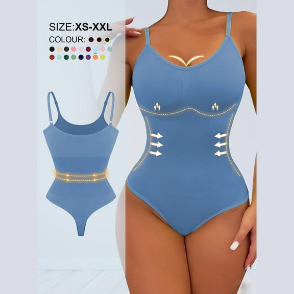 Ndbuld Waist Trainer for Women Womens Solid Color Sexy Chest Support Shaping Abdomen Corset Shapewear Bodysuit ,XS-3XL,Sky Blue,XS