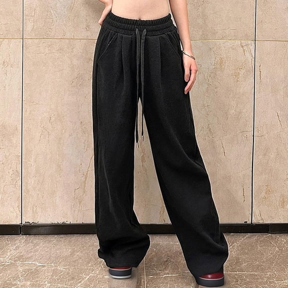 Ndbuld Wide Leg Yoga Pants for Women Women's Solid Color High-waist-narrow Version of Slouchy Wide-leg Pants Banana Pants Casual Slouchy Pants Scimitar Pants Christmas Gift Dark Gray S