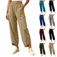 thumbnail image 1 of Ndbuld Woman Pants Ladies' Casual And Fashionable Elastic Waist Pocket Solid Color Pants,Army Green,S, 1 of 6