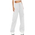 thumbnail image 1 of Ndbuld Women Cargo Pants Ladies Trendy and Casual Multi Pocket Loose Wide Leg Work Pants Long Pants Savings Up to 30% off,XL,White, 1 of 7