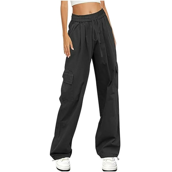 Ndbuld Women Cargo Pants Ladies Trendy and Casual Multi Pocket Loose Wide Leg Work Pants Long Pants XXL,Black