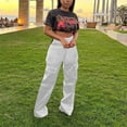 thumbnail image 1 of Ndbuld Women Cargo Pants Mid-waist Pocket Overalls Casual Pants In Spring and Summer Up to 35% off,M,White, 1 of 5