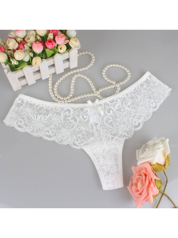 Women Cotton Underwear Fashion Sexy Lace Flower Transparent Gauze Bow Low Waist G-string Pants Panties Thong Halloween Gift