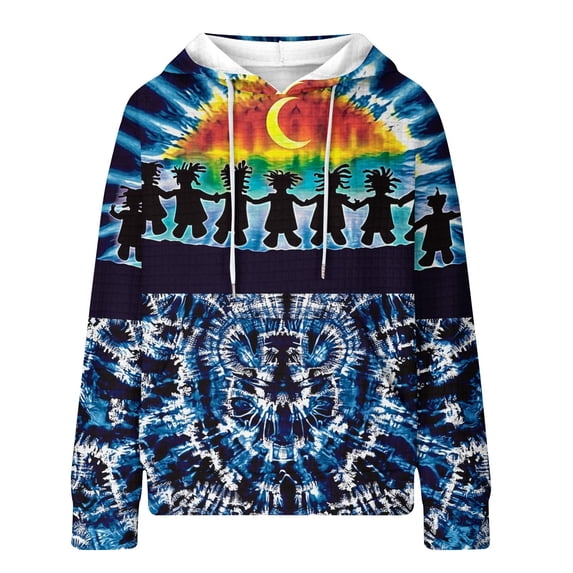 Ndbuld Women Jackets Long-Sleeve Hooded Drawstring Print Top With Large Check And Pockets,Blue,XL