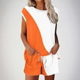 thumbnail image 1 of Ndbuld Women Summer Cotton Linen Short Sets 2 Piece Shorts Top Lounge Beach Vacation Two Piece Outfits Tracksuits Orange 2XL, 1 of 5