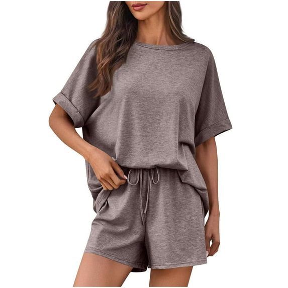 Ndbuld Women Summer Cotton Linen Short Sets 2 Piece Shorts Top Lounge Beach Vacation Two Piece Outfits Tracksuits Dark Gray S