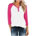 thumbnail image 1 of Ndbuld Women Tops Tops for Women Women's Round Neck Loose Shirt Top Great Gifts for Less,Hot Pink,XL, 1 of 7